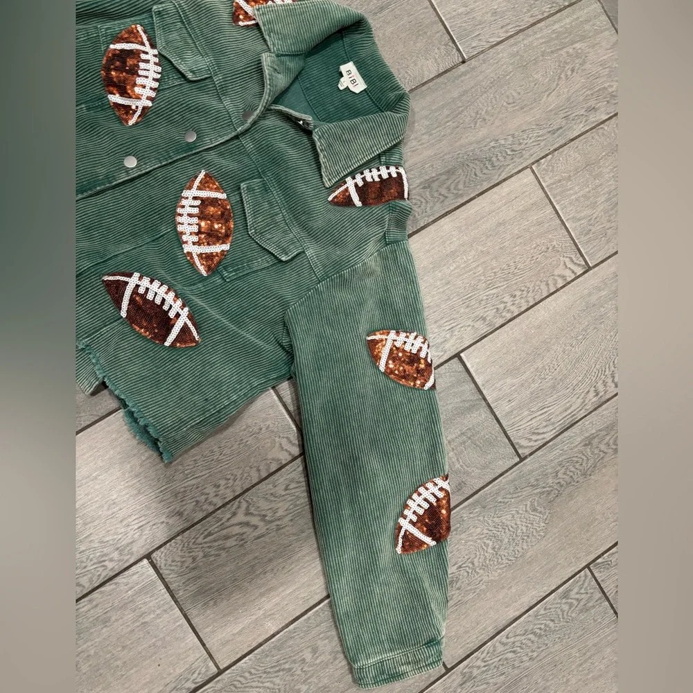 Sequined corduroy football jacket Size Large 100% Cotton - Picture 6 of 9